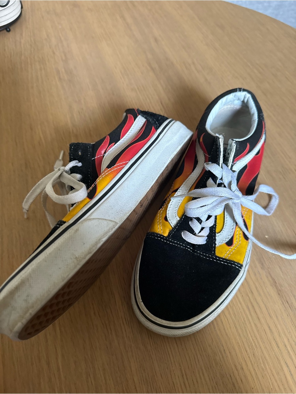 Vans Flame-Print Lace-Up Skate Shoes in Black, Red & Yellow